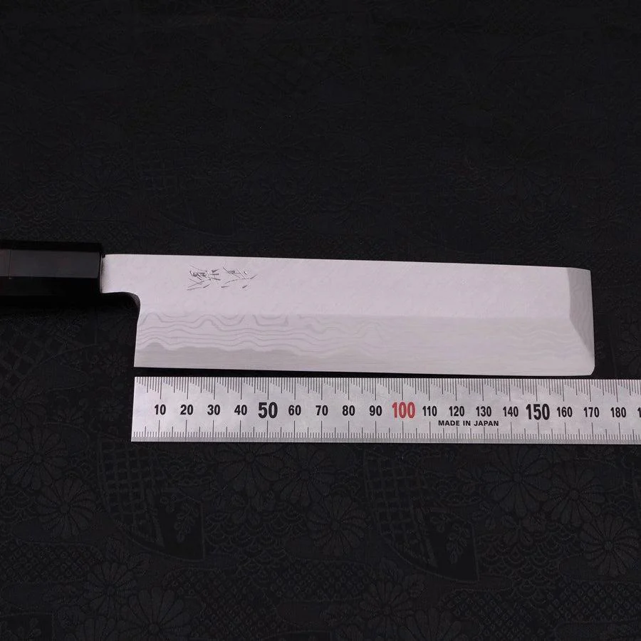 Usuba(Kanto-Stil) Blue Steel #2 Suminagashi Büffelhorn und Ebenholz Griff 180mm - Image 7
