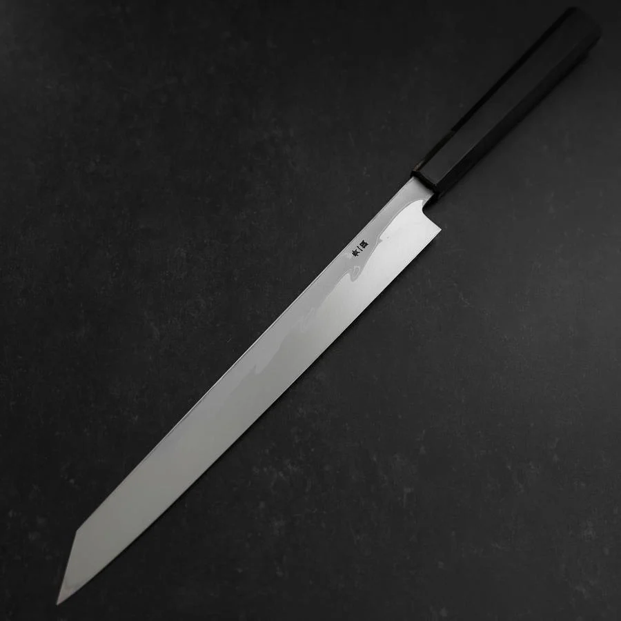 Yanagi Kiritsuke Blue Steel #1 Suminagashi Büffelhorn und Ebenholz Griff mit Scheide 300mm - Image 2