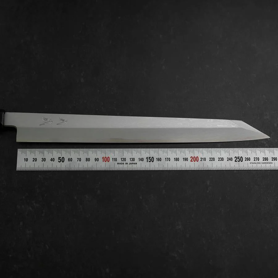 Yanagi Kiritsuke Blue Steel #1 Suminagashi Büffelhorn und Ebenholz Griff mit Scheide 300mm - Image 8