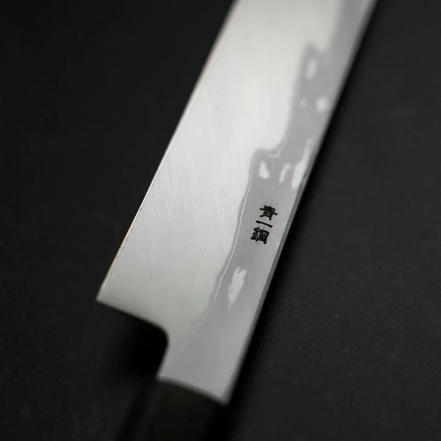 Yanagi Kiritsuke Blue Steel #1 Suminagashi Büffelhorn und Ebenholz Griff mit Scheide 330mm - Image 4