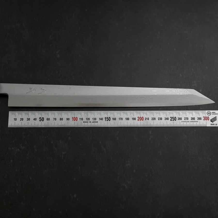 Yanagi Kiritsuke Blue Steel #1 Suminagashi Büffelhorn und Ebenholz Griff mit Scheide 330mm - Image 8