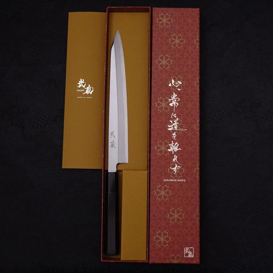 Yanagi Kiritsuke Blue Steel #2 Kasumi Büffelhorn und Ebenholz Griff 240mm - Image 7