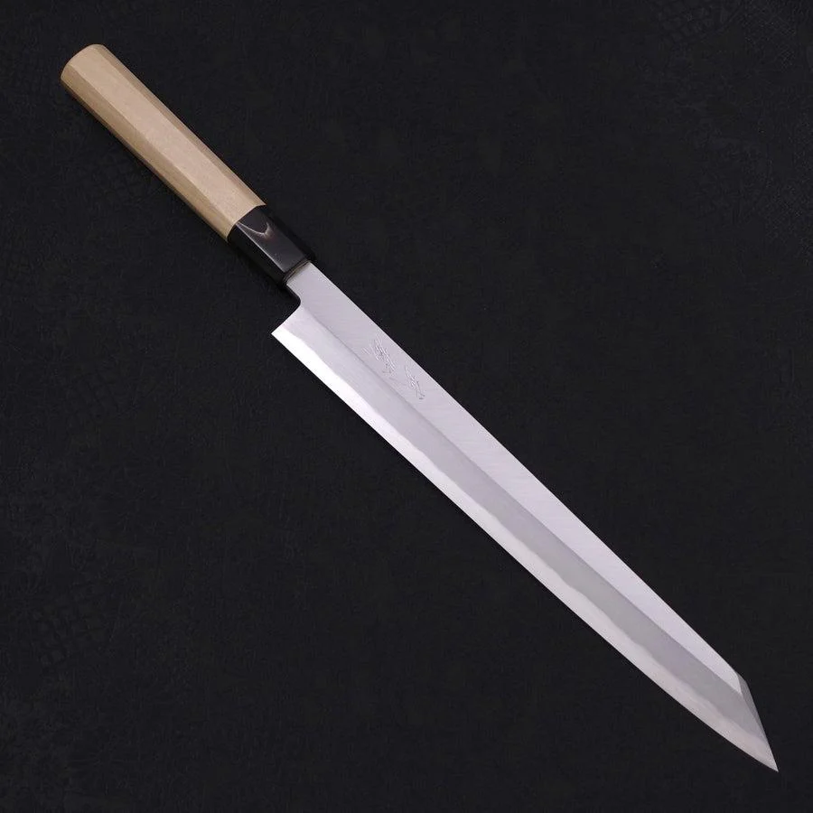 Yanagi Kiritsuke Blue Steel #2 Kasumi Büffelhorn und Magnolienholz Griff 270mm