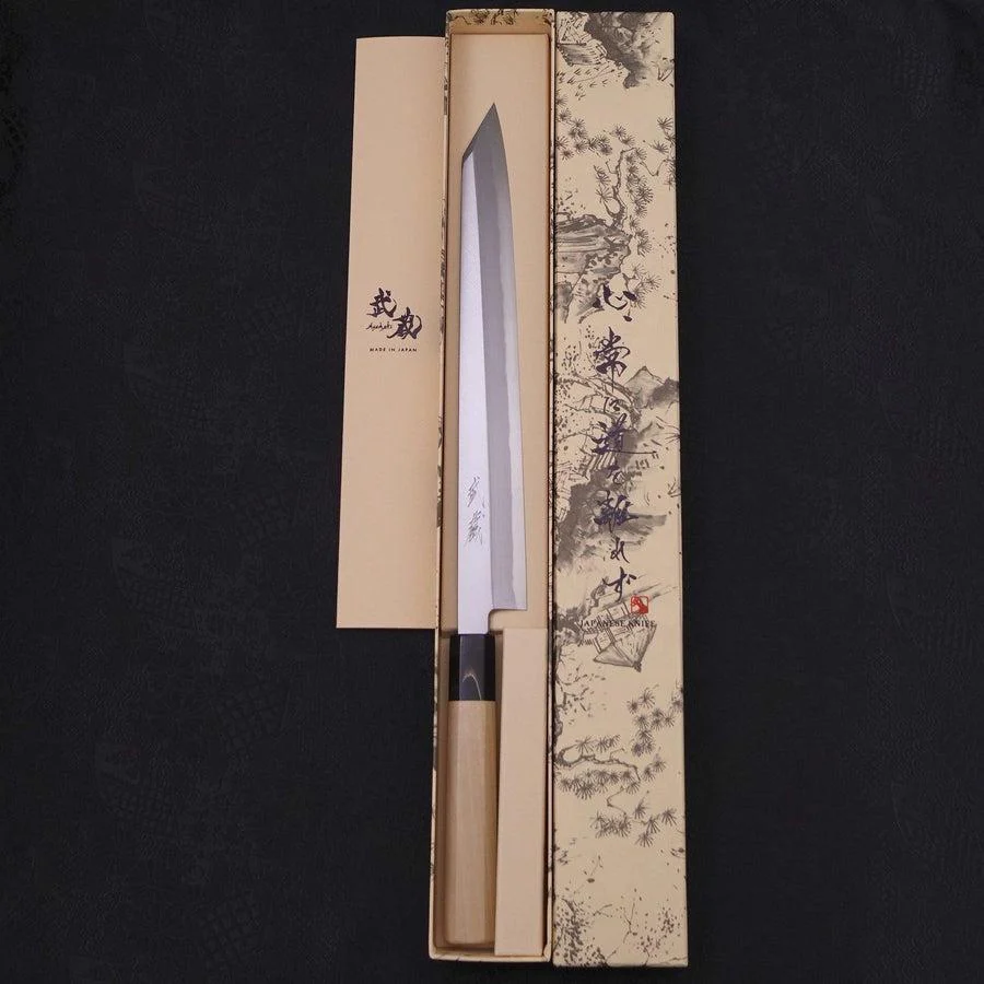 Yanagi Kiritsuke Blue Steel #2 Kasumi Büffelhorn und Magnolienholz Griff 270mm - Image 8
