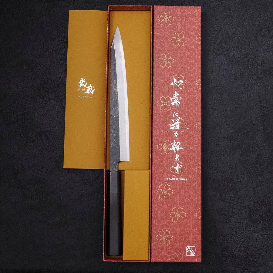 Yanagi Kiritsuke Blue Steel #2 Kurouchi Büffelhorn und Ebenholz Griff 240mm - Image 8