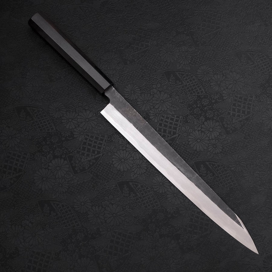 Yanagi Kiritsuke Blue Steel #2 Kurouchi Büffelhorn und Ebenholz Griff 270mm