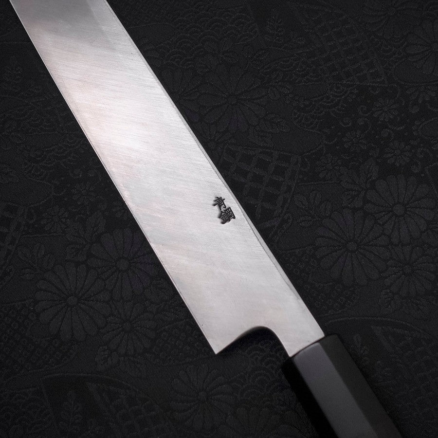 Yanagi Kiritsuke Blue Steel #2 Kurouchi Büffelhorn und Ebenholz Griff 300mm - Image 3