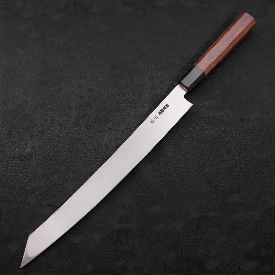 Yanagi Kiritsuke Silver Steel #3 Damast Kagami Büffelhorn und Walnussholz Griff 300mm - Image 2