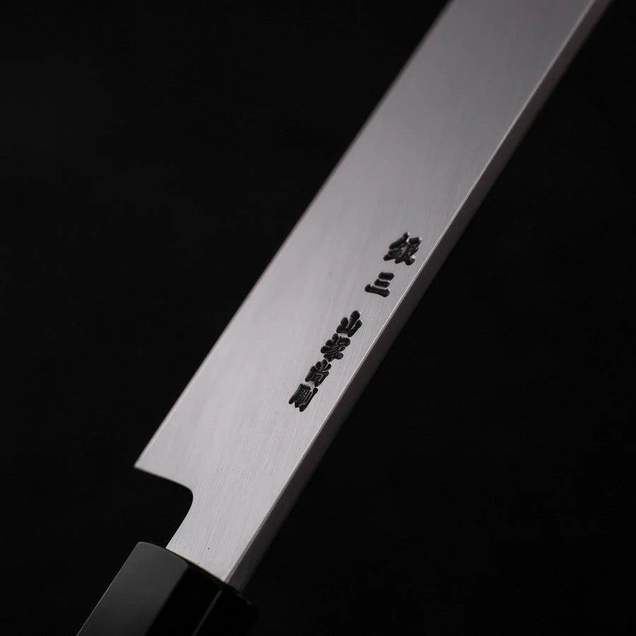 Yanagi Kiritsuke Silver Steel #3 Honyaki Kagami Büffelhorn und Wenge Griff 270mm - Image 3