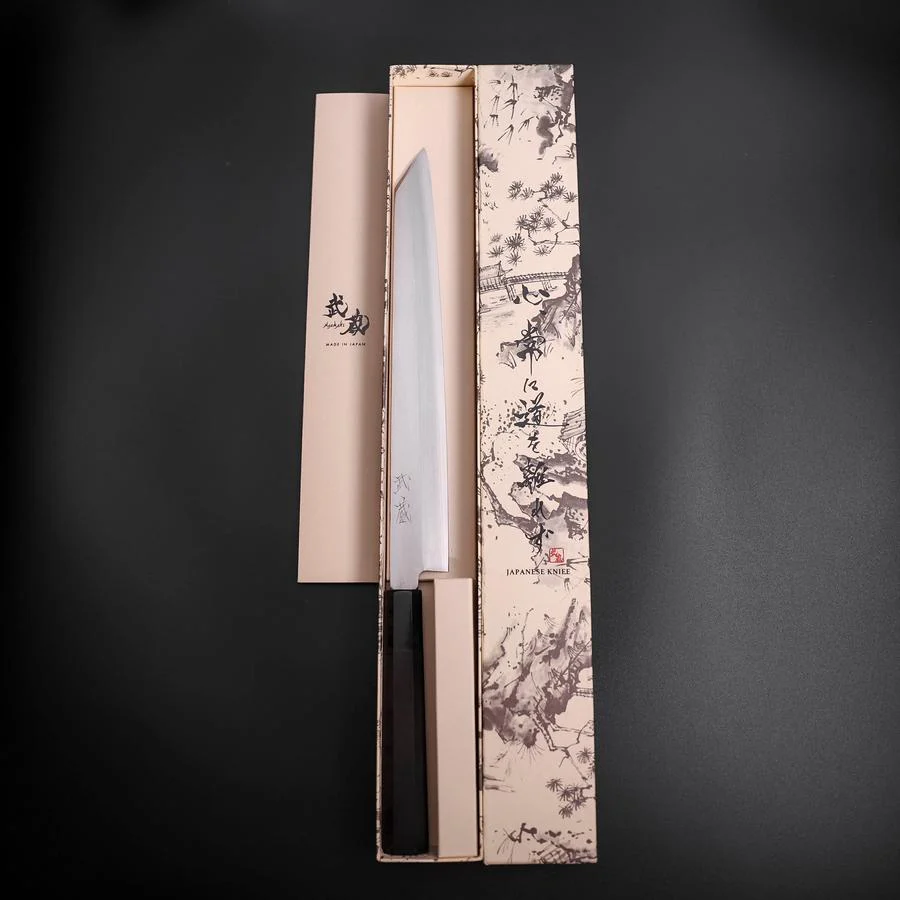 Yanagi Kiritsuke Silver Steel #3 Kasumi Büffelhorn und Ebenholz Griff 260mm - Image 8