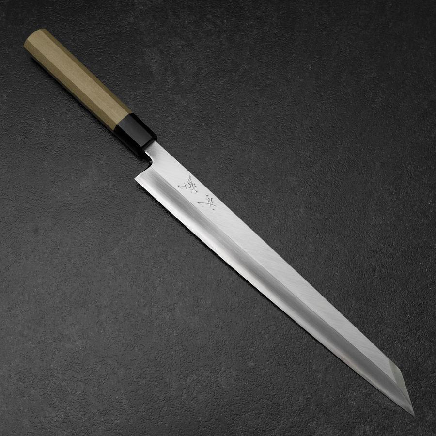 Yanagi Kiritsuke Silver Steel #3 Kasumi Büffelhorn und Magnolienholz Griff 300mm