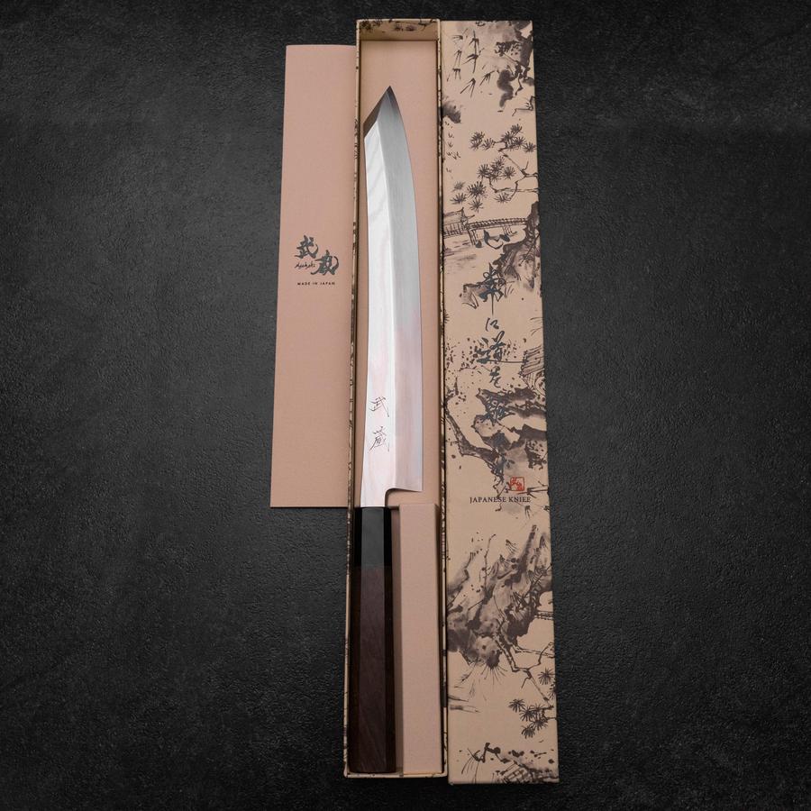 Yanagi Kiritsuke Silver Steel #3 Suminagashi Büffelhorn und Walnussholz Griff 270mm - Image 8
