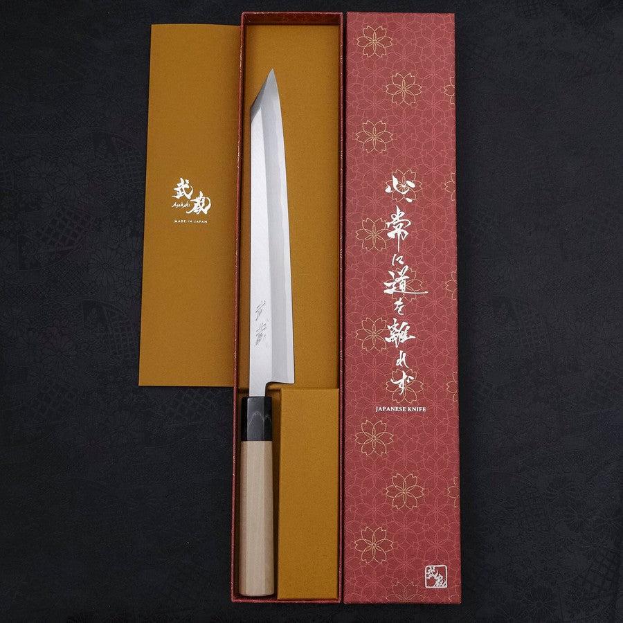 Yanagi Kiritsuke White Steel #2 Kasumi Büffelhorn und Magnolienholz Griff 240mm - Image 8