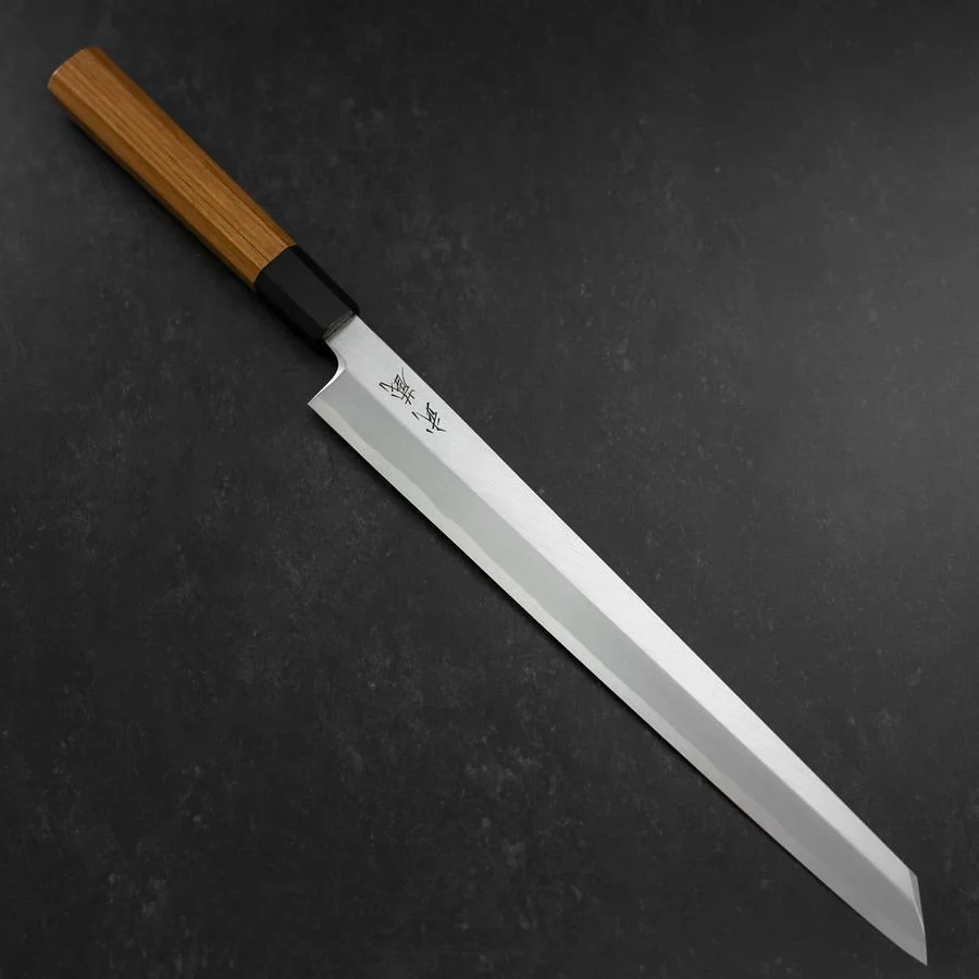 Yanagi Kiritsuke White Steel #2 Kasumi Büffelhorn und Teakholz Griff 300mm