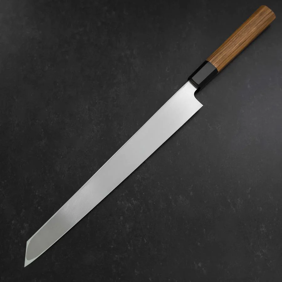 Yanagi Kiritsuke White Steel #2 Kasumi Büffelhorn und Teakholz Griff 300mm - Image 2
