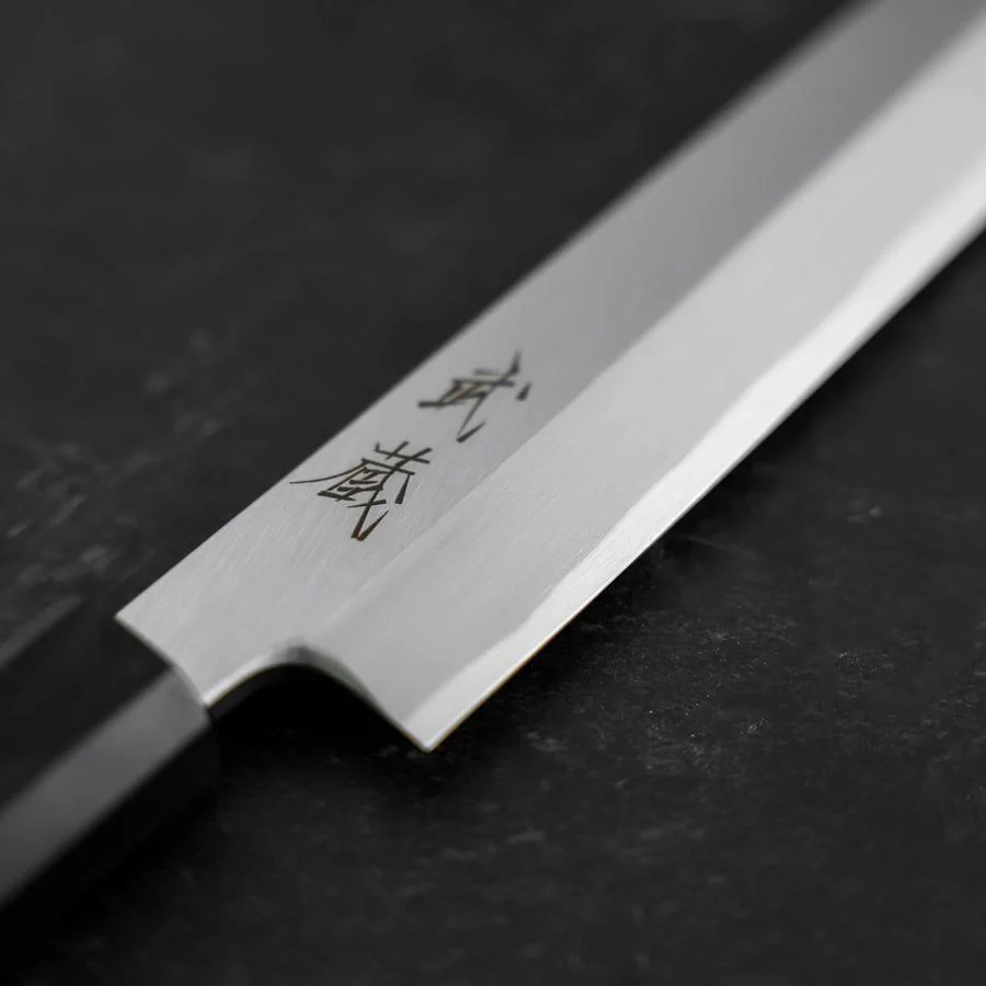 Yanagi Kiritsuke White Steel #2 Kasumi Büffelhorn und Teakholz Griff 270mm - Image 3