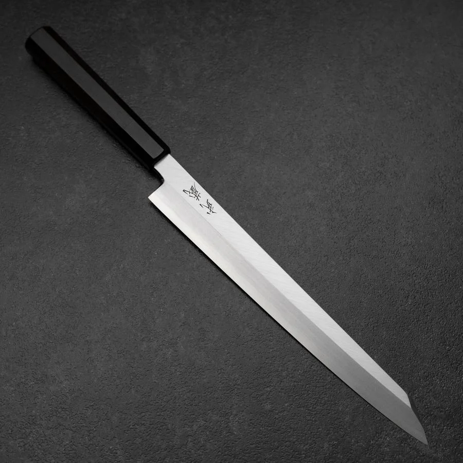 Yanagi Kiritsuke White Steel #2 Kasumi Büffelhorn und Ebenholz Griff 270mm