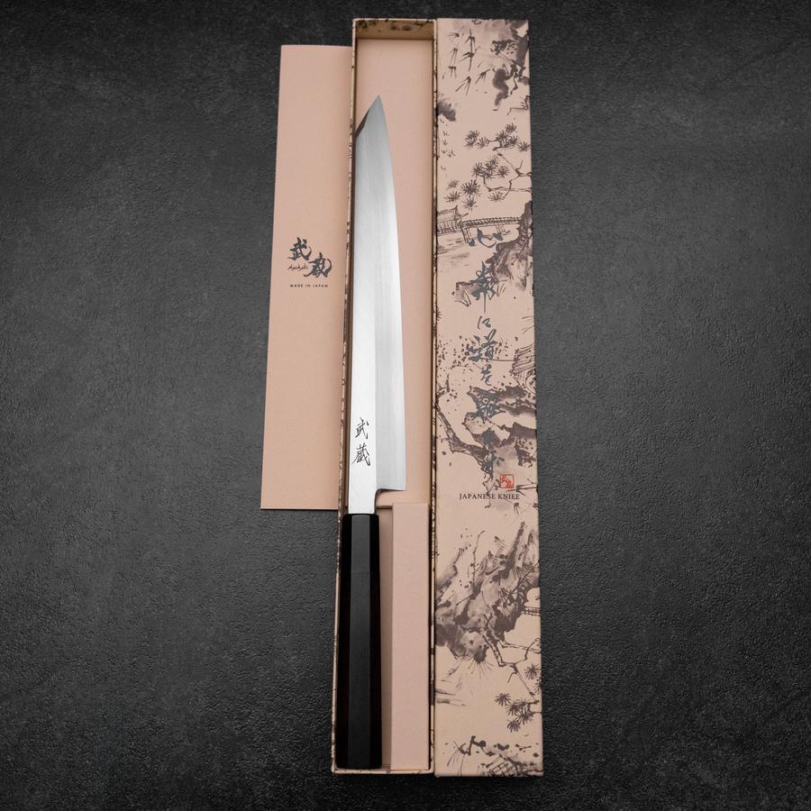 Yanagi Kiritsuke White Steel #2 Kasumi Büffelhorn und Ebenholz Griff 270mm - Image 8
