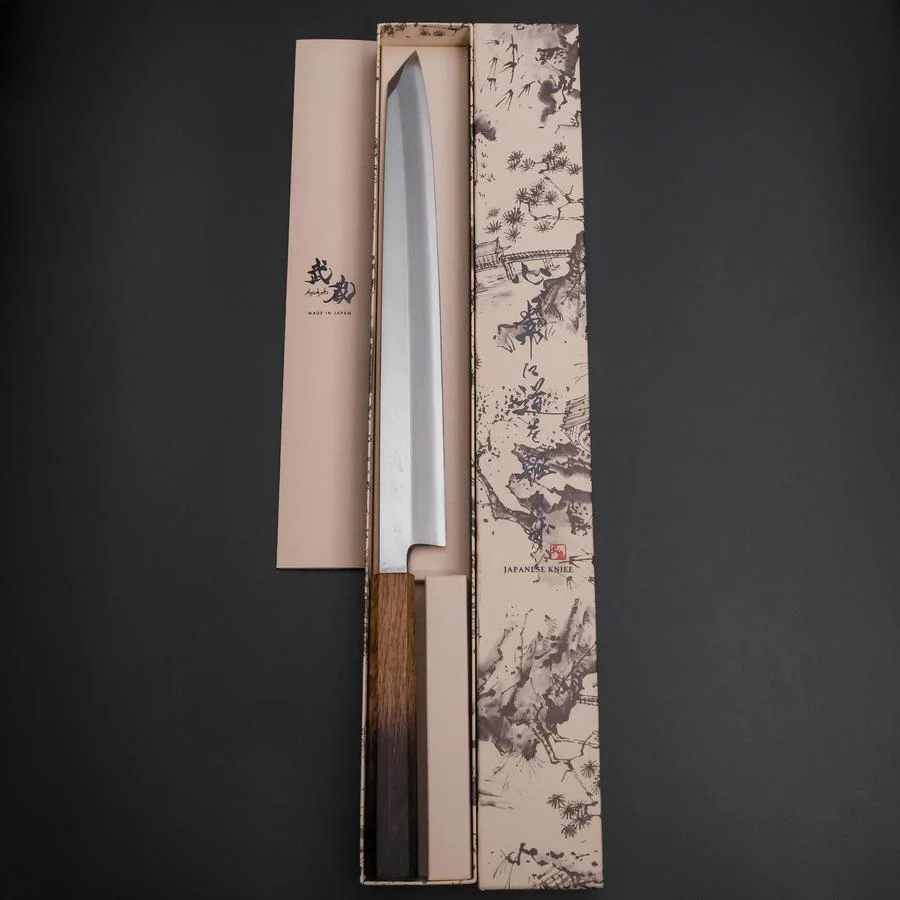 Yanagi Kiritsuke White Steel #2 Kasumi Yaki Urushi Griff 290mm - Image 8