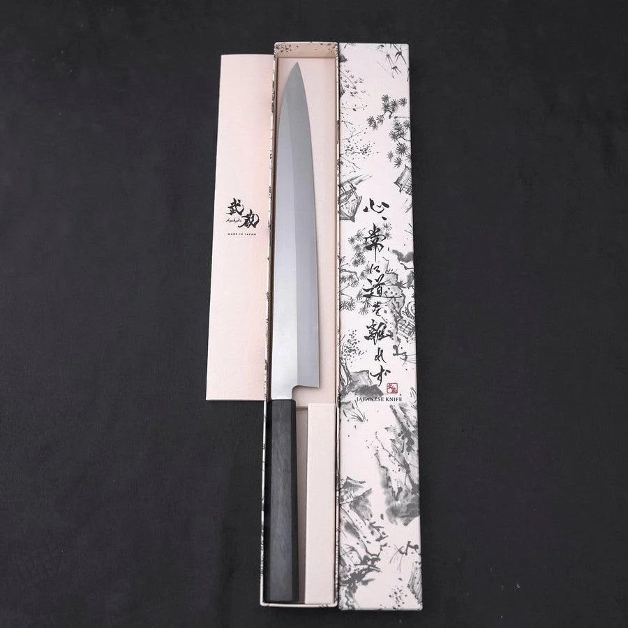 Yanagiba AUS-8 Poliert Dunkelblauer Urushi Griff 300mm - Image 8