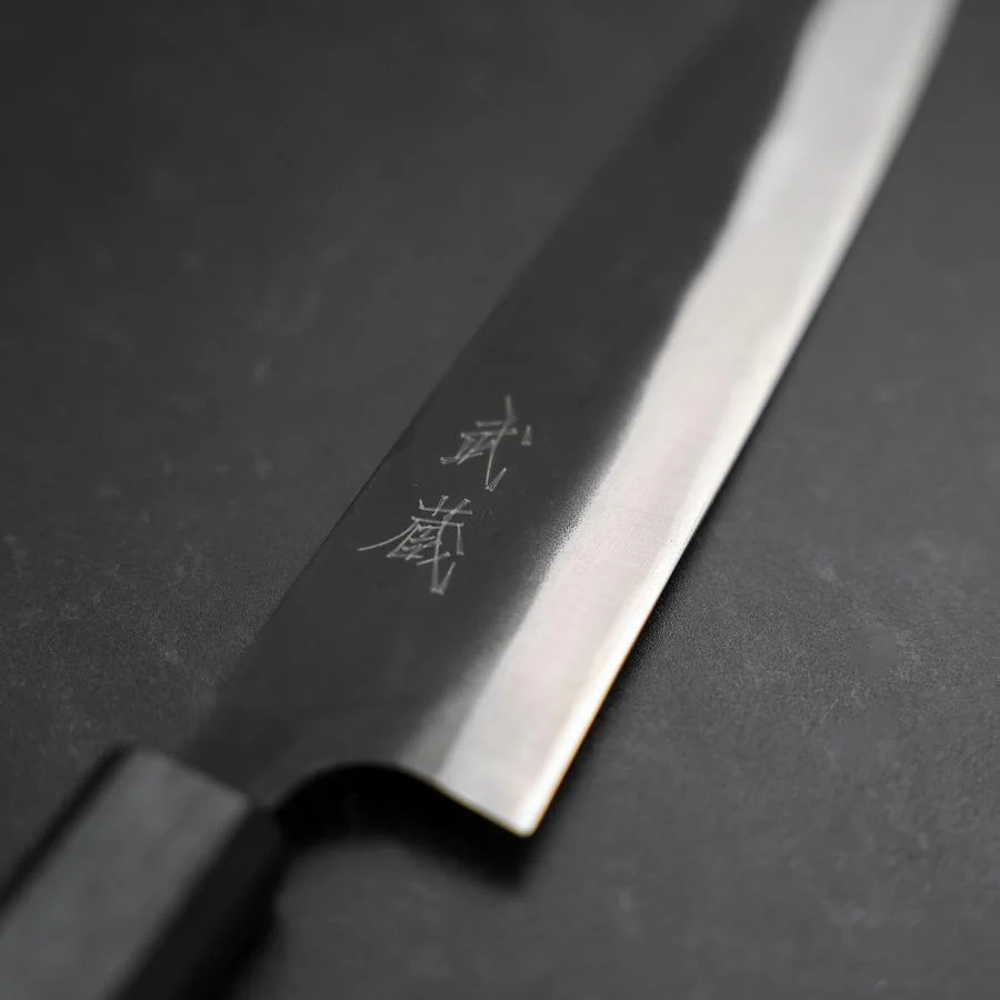 Gyuto Blue Steel #1 Kurouchi Dunkelblauer Urushi Griff 170mm - Image 3