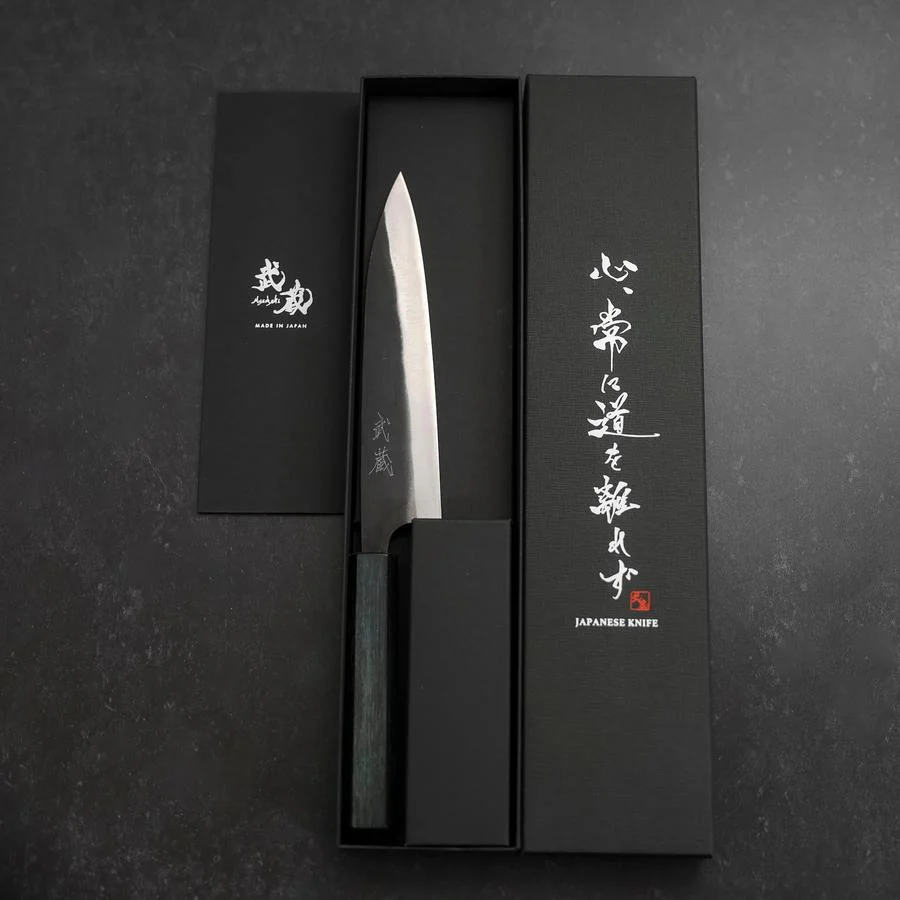 Gyuto Blue Steel #1 Kurouchi Dunkelblauer Urushi Griff 170mm - Image 8