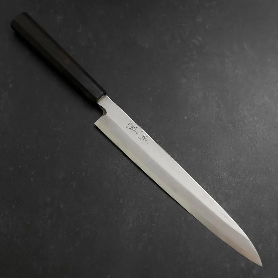 Yanagiba Blue Steel #2 Damast Büffelhorn und Ebenholz Griff 210mm