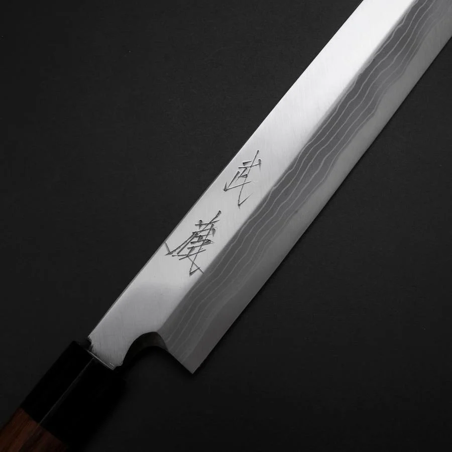 Yanagiba Blue Steel #2 Damast Rosenholz Griff 330mm - Image 3