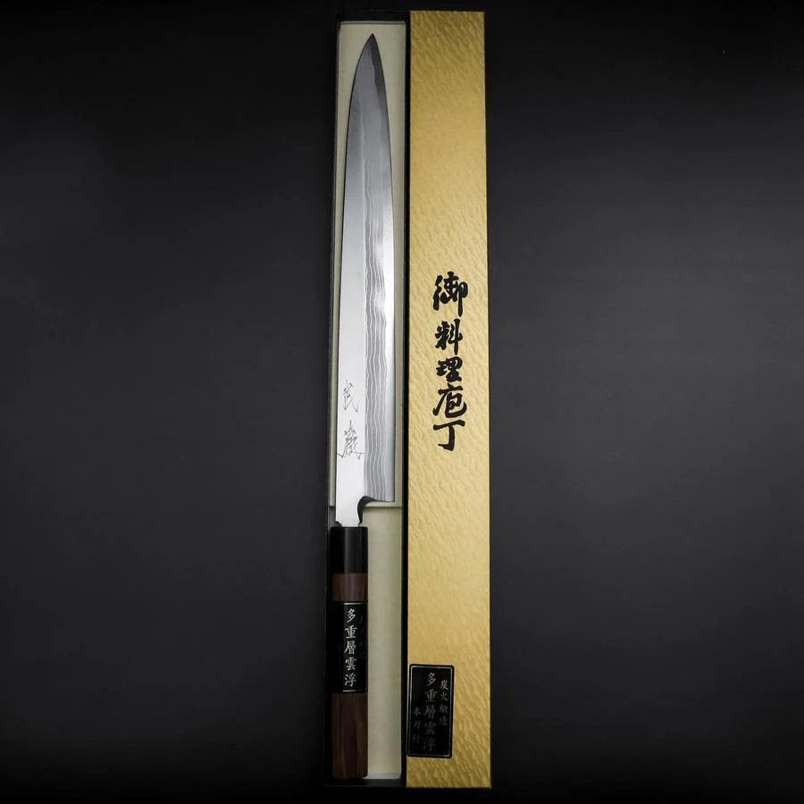 Yanagiba Blue Steel #2 Damast Rosenholz Griff 330mm - Image 8