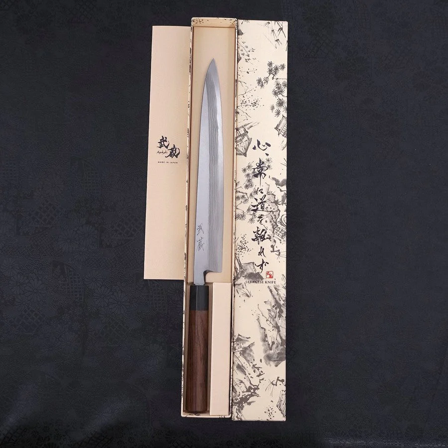 Yanagiba Blue Steel #2 Damast Rosenholz Griff 270mm - Image 8