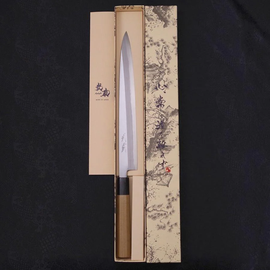 Yanagiba Blue Steel #2 Kasumi Büffelhorn und Magnolie Griff 270mm - Image 8