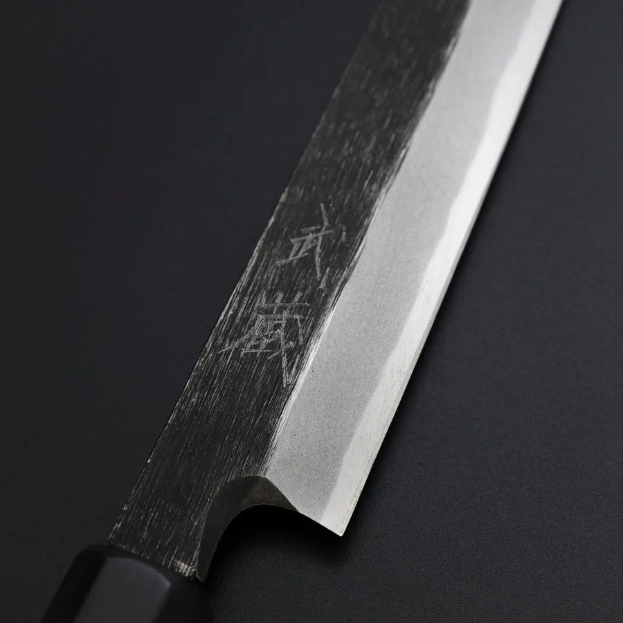 Yanagiba Blue Steel #2 Kurouchi Büffelhorn und Ebenholz Griff 200mm - Image 3