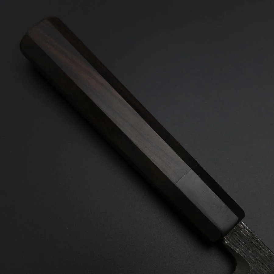 Yanagiba Blue Steel #2 Kurouchi Büffelhorn und Ebenholz Griff 260mm - Image 6