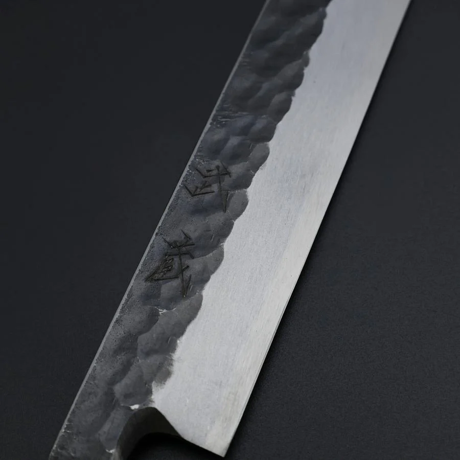 Yanagiba Blue Steel #2 Kurouchi Tsuchime Büffelhorn und Ebenholz Griff 270mm - Image 3