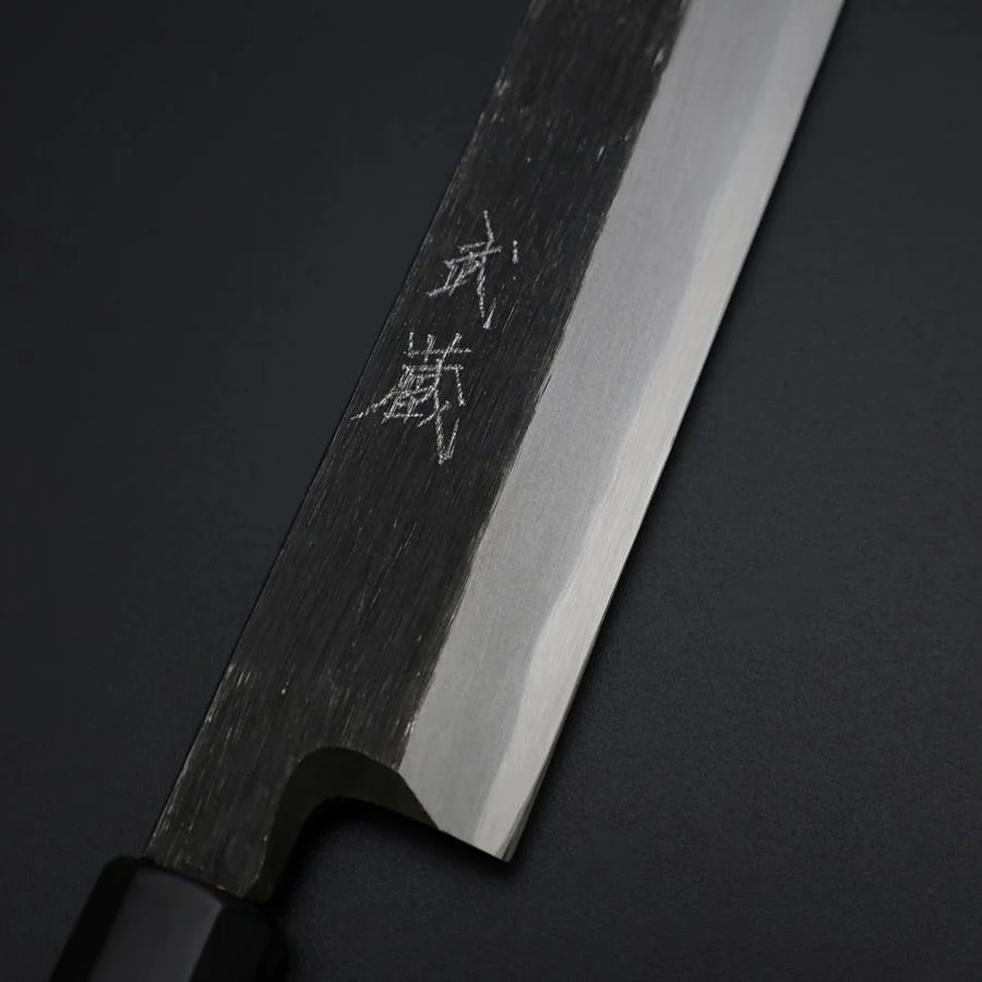 Yanagiba Blue Steel #2 Kurouchi Büffelhorn und Ebenholz Griff 300mm - Image 3