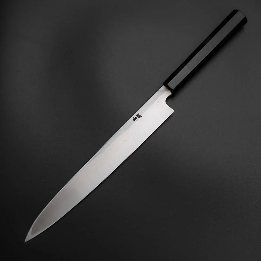 Yanagiba Blue Steel #2 Kurouchi Tsuchime Büffelhorn und Ebenholz Griff 230mm - Image 2