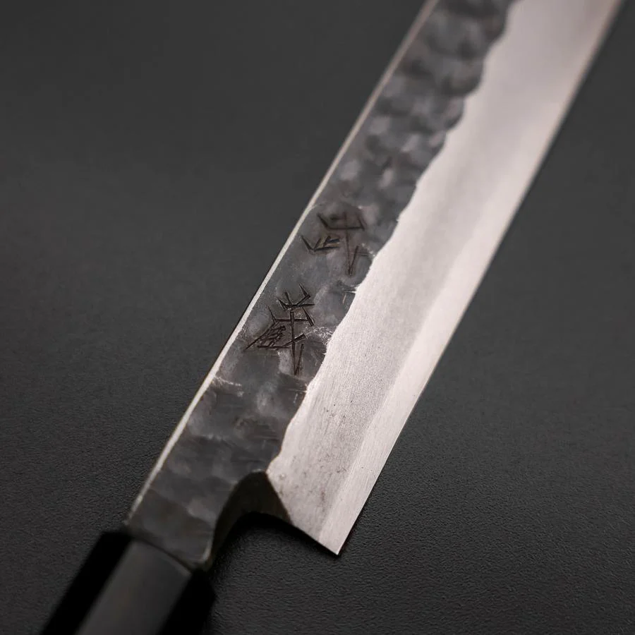 Yanagiba Blue Steel #2 Kurouchi Tsuchime Büffelhorn und Ebenholz Griff 230mm - Image 3