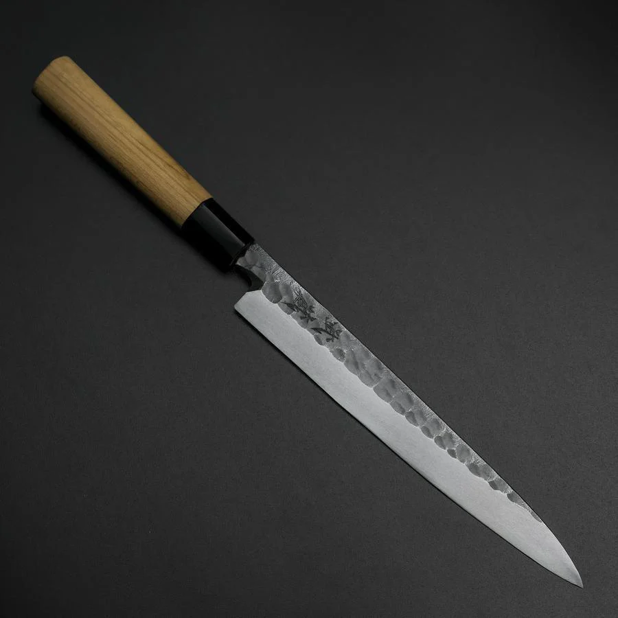 Yanagiba Blue Steel #2 Kurouchi Tsuchime Kirschholz Griff 200mm