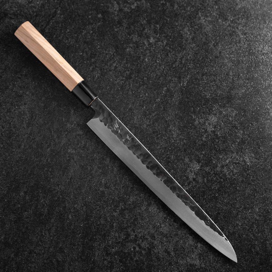 Yanagiba Blue Steel #2 Kurouchi Tsuchime Magnolienholz Griff 270mm