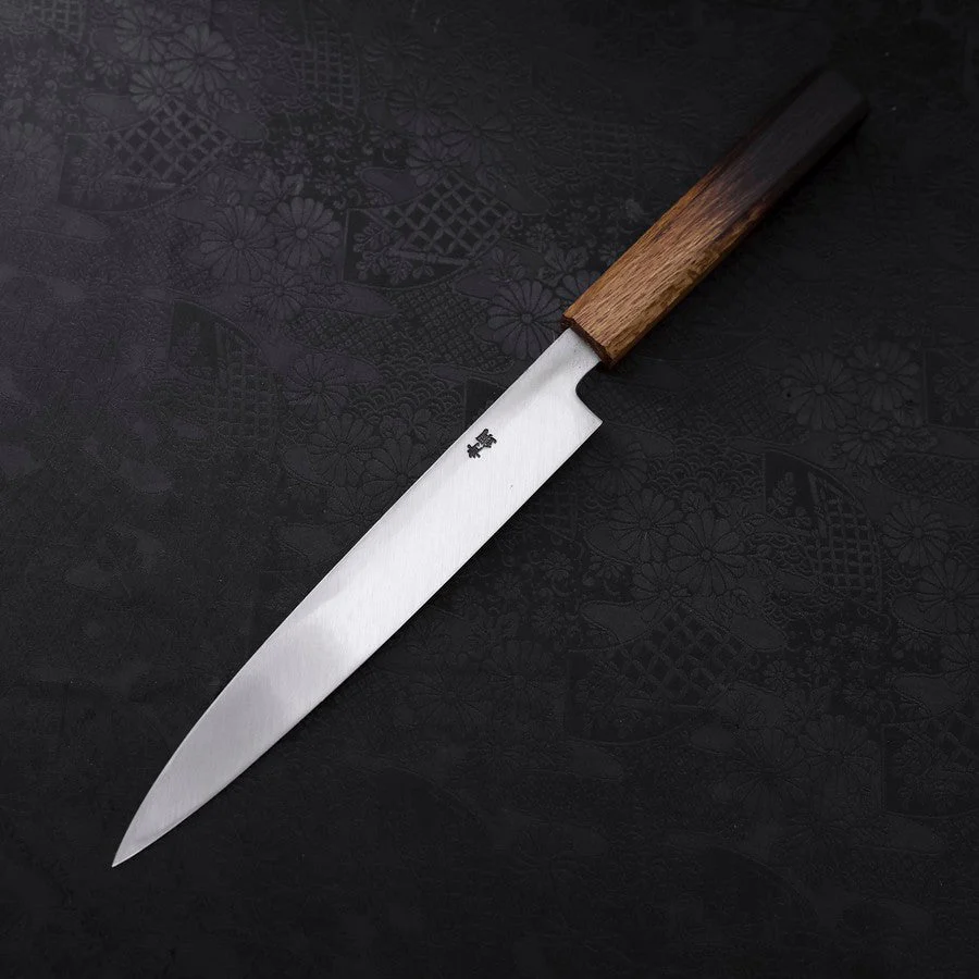 Yanagiba Blue Steel #2 Kurouchi Tsuchime Yaki Urushi Griff 210mm - Image 2