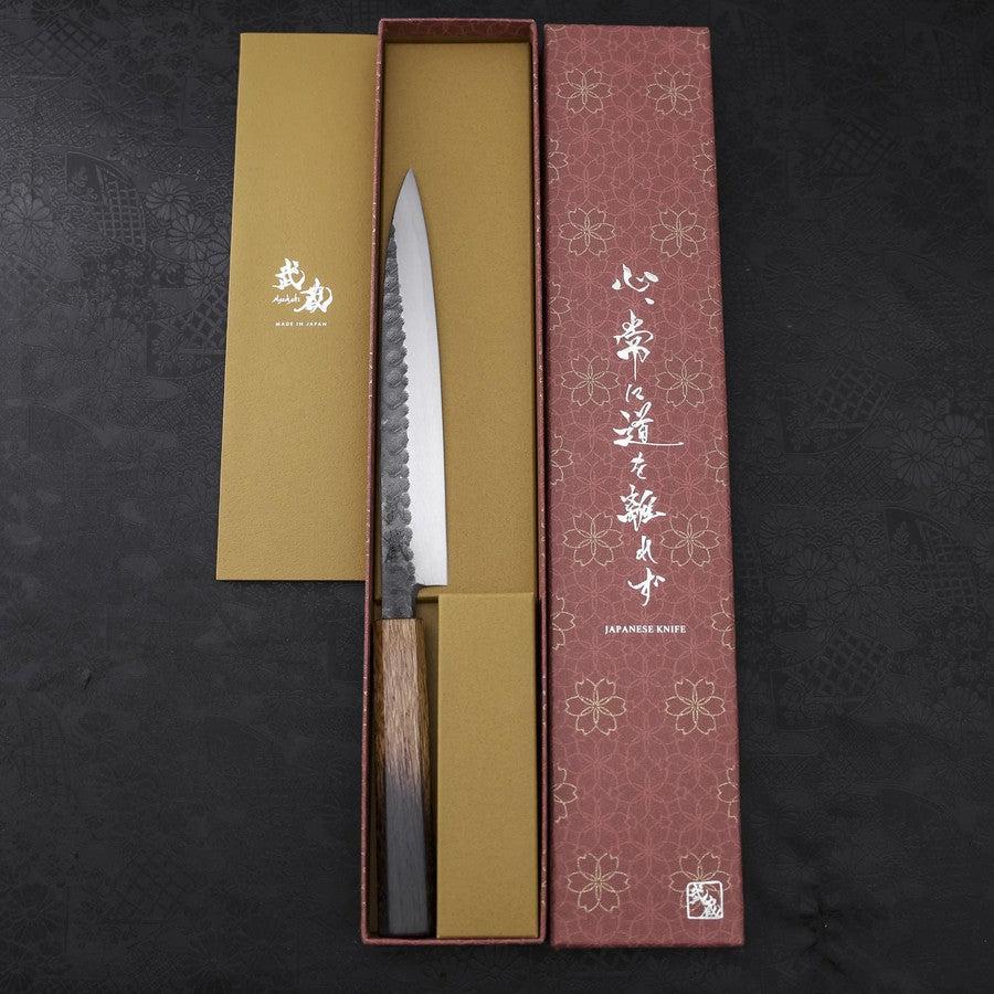 Yanagiba Blue Steel #2 Kurouchi Tsuchime Yaki Urushi Griff 210mm - Image 8