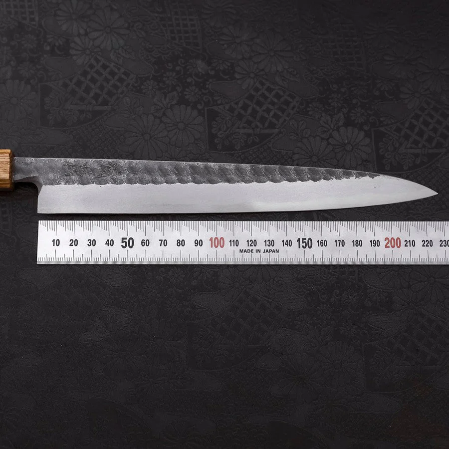Yanagiba Blue Steel #2 Kurouchi Tsuchime Yaki Urushi Griff 240mm - Image 7