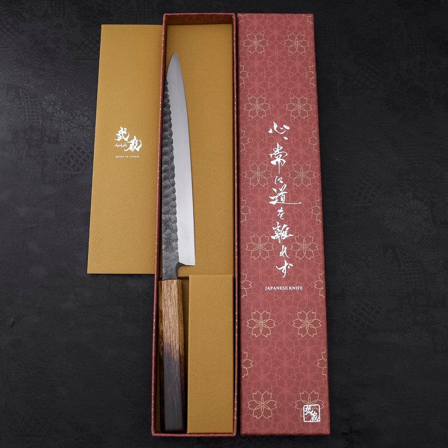 Yanagiba Blue Steel #2 Kurouchi Tsuchime Yaki Urushi Griff 240mm - Image 8