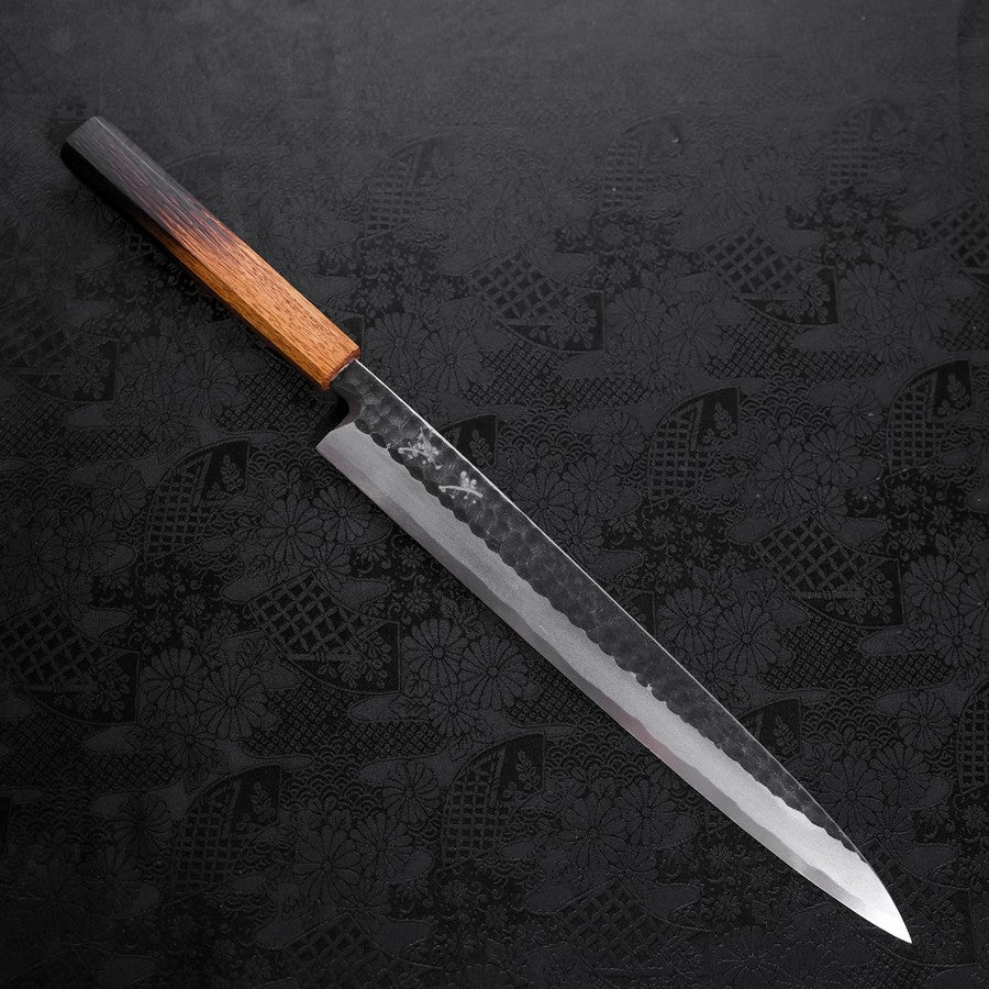Yanagiba Blue Steel #2 Kurouchi Tsuchime Yaki Urushi Griff 300mm