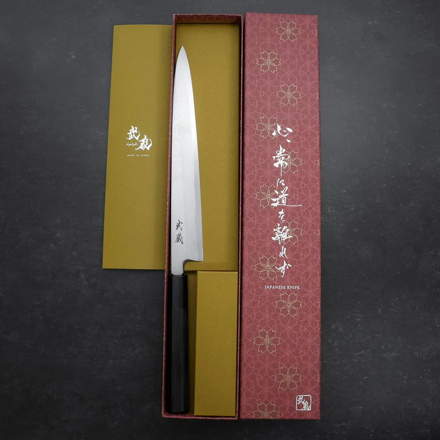 Yanagiba Blue Steel #2 Suminagashi Büffelhorn und Ebenholz Griff 240mm - Image 8