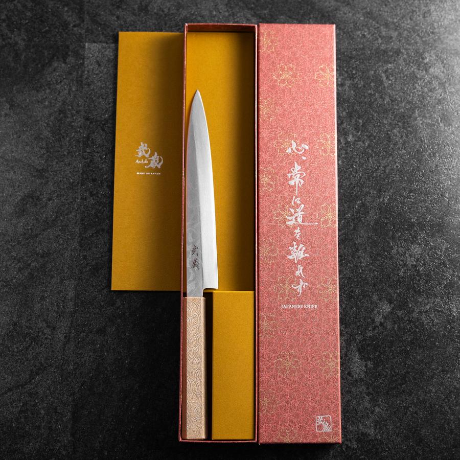 Yanagiba VG-10 Damast Weißer Urushi Griff 210mm - Image 8