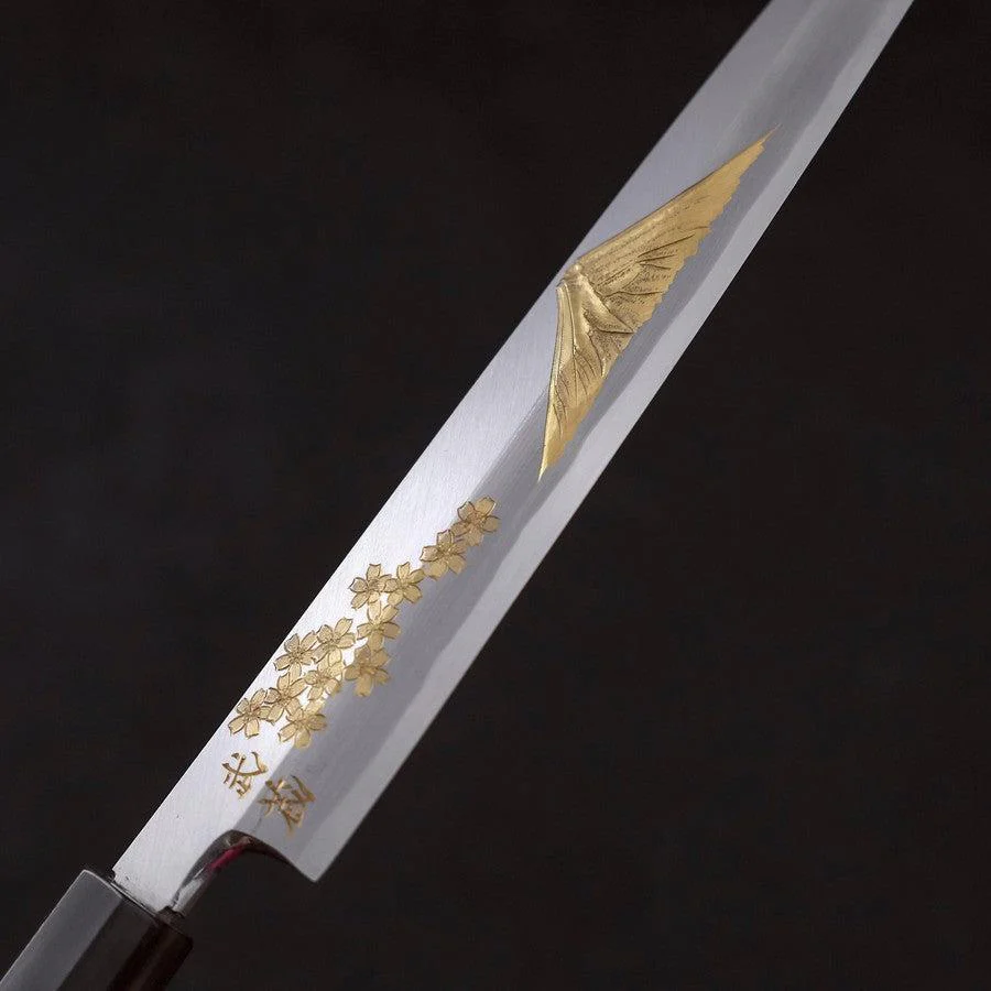 Yanagiba White Steel #2 Kasumi Chokin "Sakura-Fuji" Büffelhorn und Ebenholz Griff 210mm - Image 3