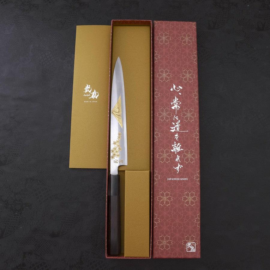 Yanagiba White Steel #2 Kasumi Chokin "Sakura-Fuji" Büffelhorn und Ebenholz Griff 210mm - Image 8