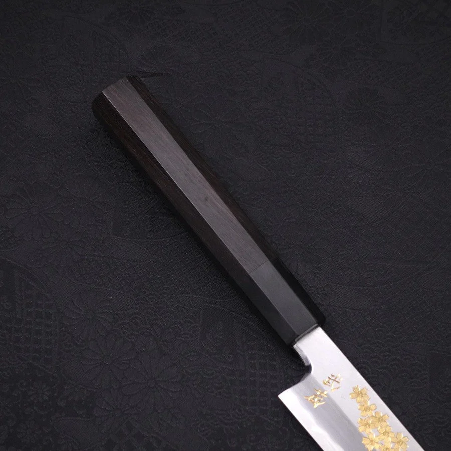 Yanagiba White Steel #2 Kasumi Chokin "Sakura-Fuji" Büffelhorn und Ebenholz Griff 270mm - Image 7