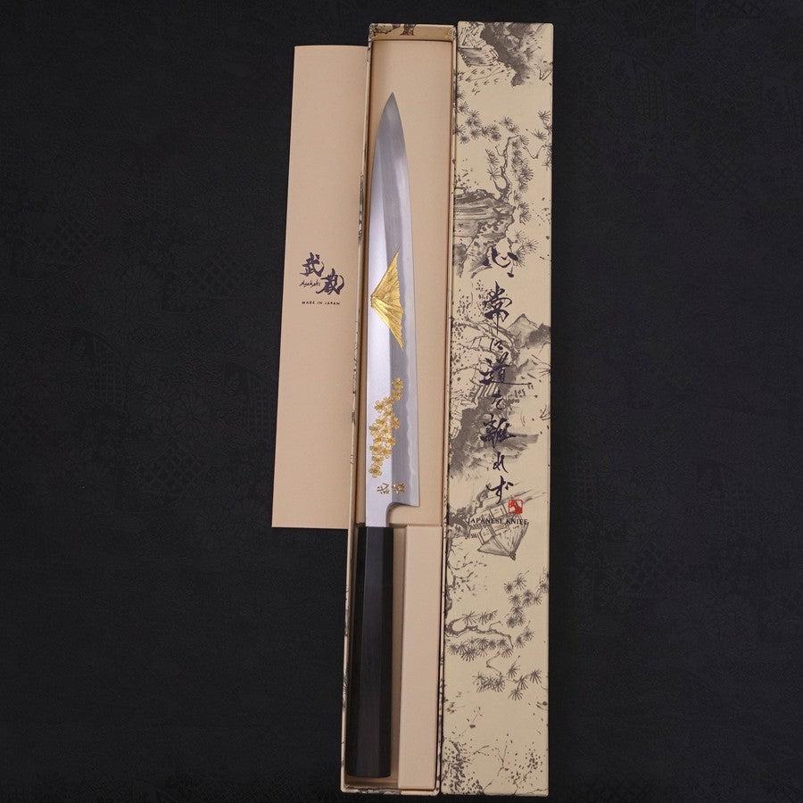 Yanagiba White Steel #2 Kasumi Chokin "Sakura-Fuji" Büffelhorn und Ebenholz Griff 270mm - Image 9